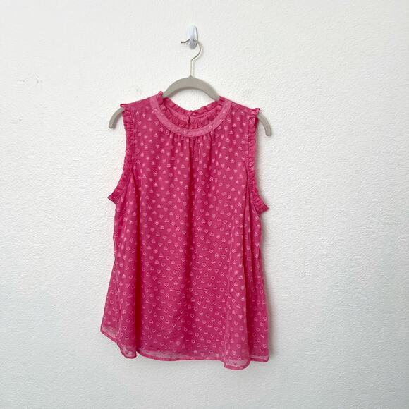 [Torrid] Azalea Pink Heart Clip Dot Print Mock Neck Sleeveless Blouse Size 0X - Picture 3 of 12